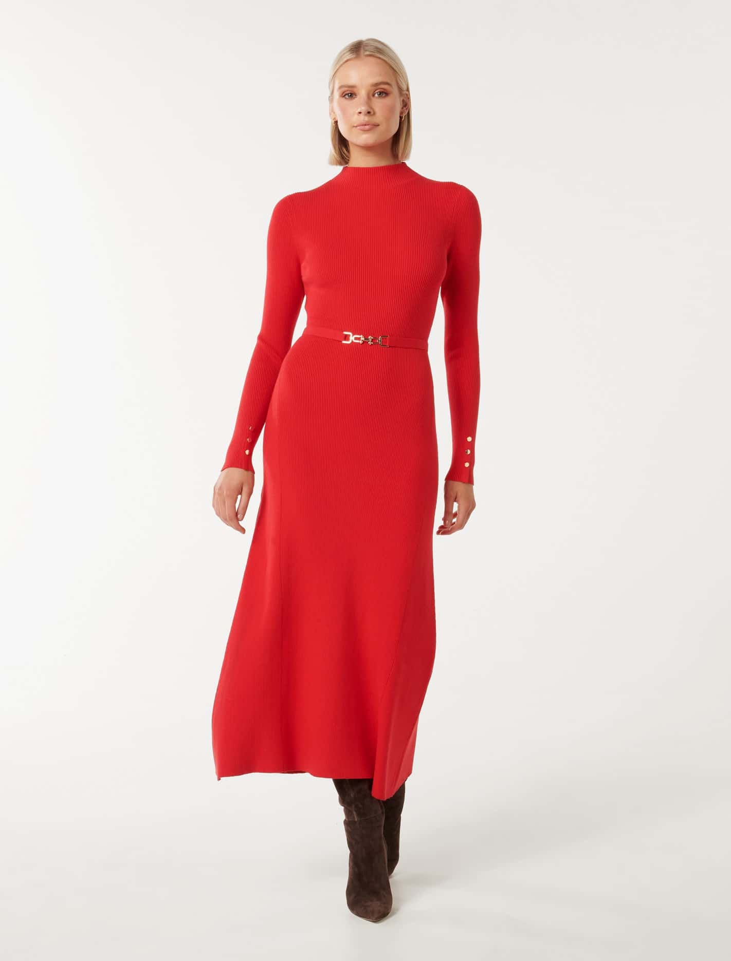 Forever New Women's Brielle Fit and Flare Midi Dress in Chilli Red