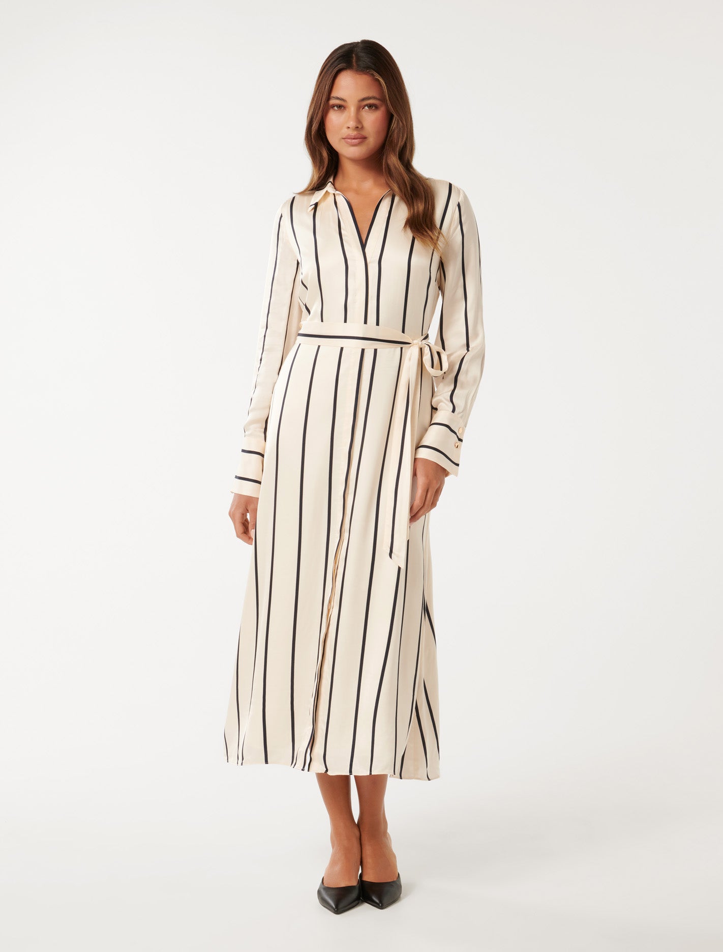 Forever New Women's Janine Satin Midi Shirt Dress in Arbory Stripe