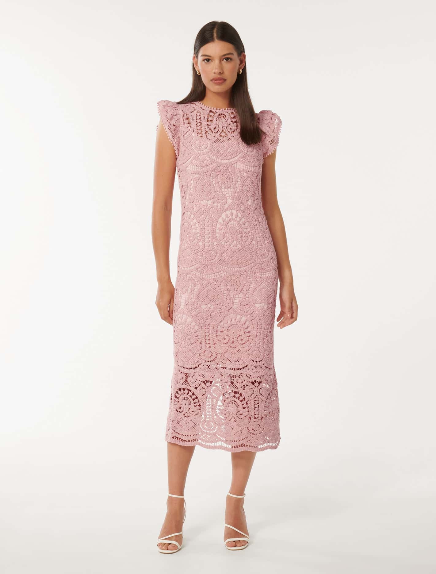 Forever New Women's Lilly Lace Midi Dress in Soft Blush