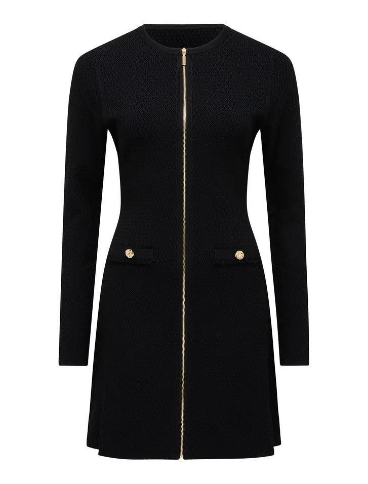Dani L/S Zip Detail Mini Dress | Mini Dresses | Black Dresses | Casual Jackets 