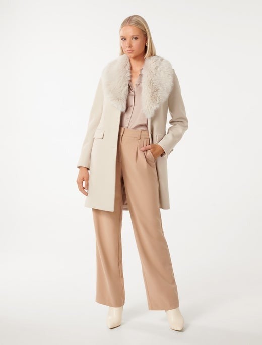 Lucinda Short Faux Fur Collar Coat